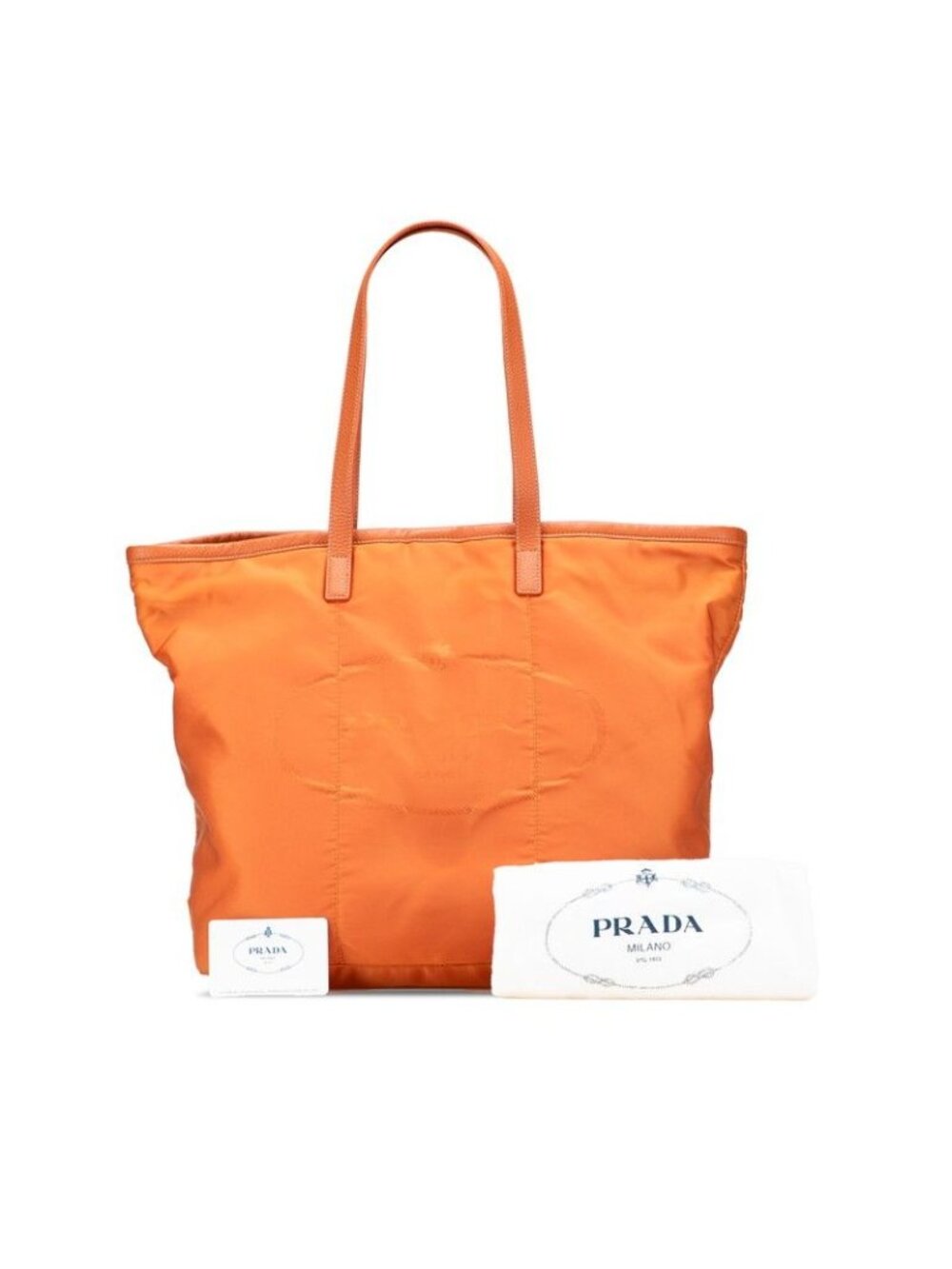 Prada Tote Shoulder Bag Orange Leather Nylon Jacquard 1 - Picture 9 of 9